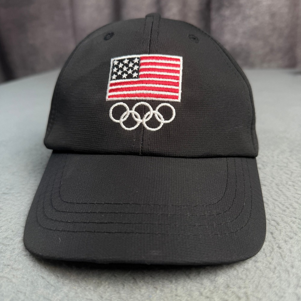 Team USA Olympic Games Hat Black BDA Embroidered Flag Rings Adjustable Cap